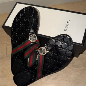 Gucci Black and Green Women's Slippers